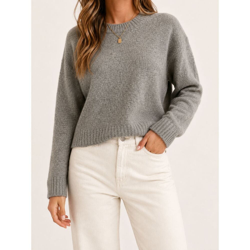 Philosophy Oatmeal Gray Cropped Sweater M Wool Blend Crewneck Cozy Knit